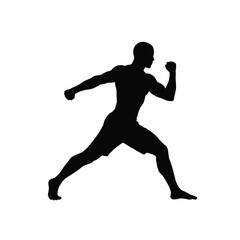 Martial artist side stepping black silhouette white