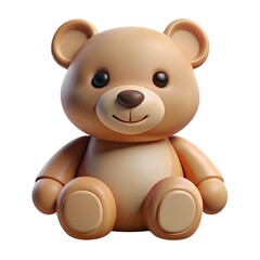 Cute fluffy brown teddy bear toy sitting and smiling isolated on white background