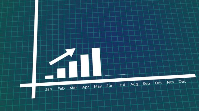 Upward success Bar chart for growing up positive profit increase business financial progress market trends, 4k grid style Digital Abstract Multi Color computer animation