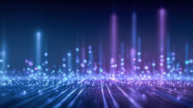 Abstract Technology Background with Glowing Particles, Lines, and Bokeh Effects for Future Innovation Concepts