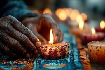 A pair of hands lighting a candle in remembrance of humanitarian workers