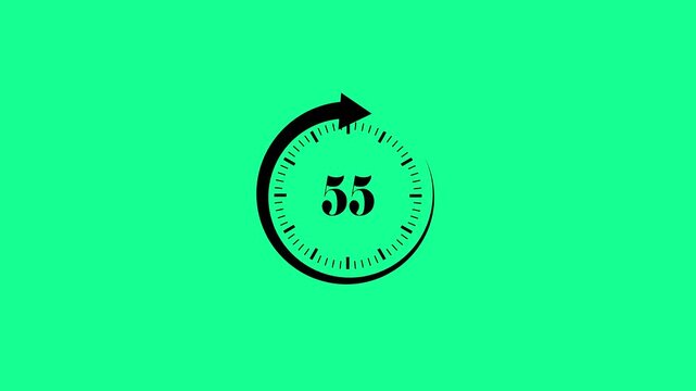 an arrow pointing to 55 minutes, set on a green background with a blue border, symbolizing time, deadlines, and the passage of minutes with graphic precision.