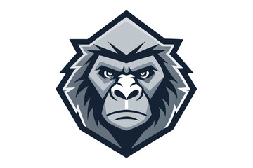 Aggressive Gorilla Head Illustration, Grey Color Scheme, Isolated, Angry Primate, Mascot