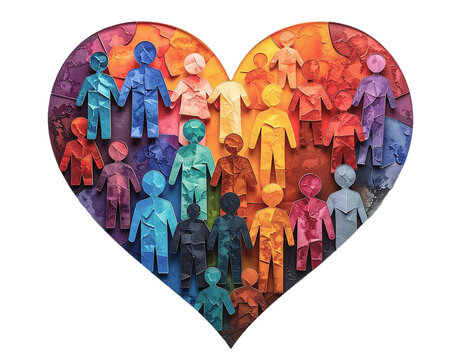 corazon de papel con personas de diferentes colores simbolo de solidaridad y humanidad en el dia mundial del corazon