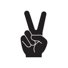 Peace sign symbol silhouette on white background. Hand gesture icon sign vector illustration design.
