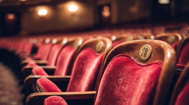 Rows of Empty Red Velvet Seats in a Theater, Representing Entertainment, Performance, and Anticipation