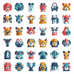 Obraz premium vector geometric animal faces, each composed of various polygons and bright colors. The animals are stylized in a low-poly art style, giving them a modern and artistic appearance. Each face 