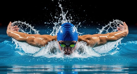 Male swimmer performing butterfly stroke in a pool