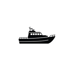 Obraz premium Black silhouette of a modern motor yacht boat vessel