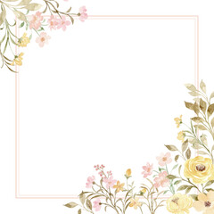 Yellow pink flower frame with watercolor