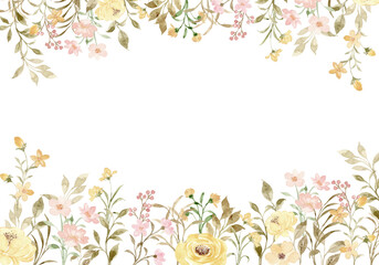 Watercolor yellow pink flower garden
