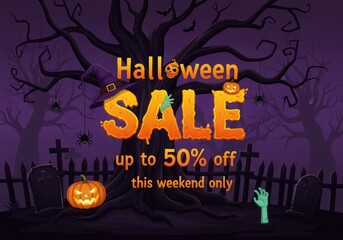 Halloween Sale Up To 50 Percent Off With Spooky Tree And Graves discount offer