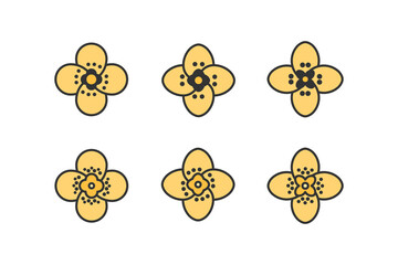 Colza, rapeseed, canola emblem. Set of 6 geometric shape. Production of oil, biofuel, mixed feed and cosmetics.