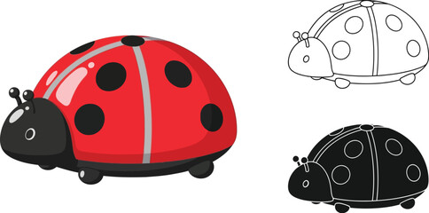 Ladybug vector illustration red and black ladybug drawing set