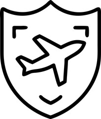 Travel insurance shield icon with protection and security elements