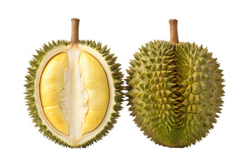Obraz premium Durian fruit half and whole isolated on transparent background