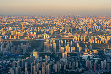 Overlooking Beijing cityscape at sunset from Western Hills