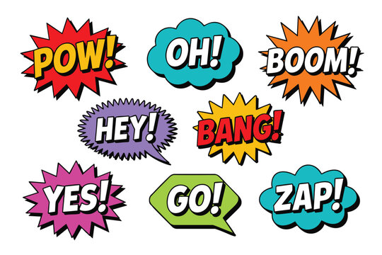 Comic Book Speech Bubbles:  A Collection of Vibrant Onomatopoeia