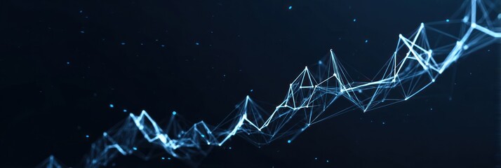 Dynamic abstract network graph shows upward trend on dark background