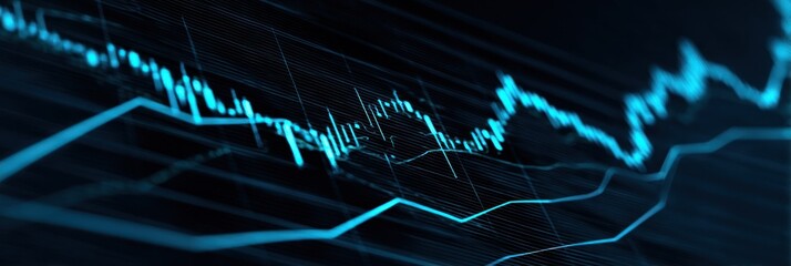 Dynamic financial chart analysis showing market trends with glowing blue lines