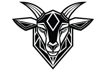 Stylized Goat Head Mascot with Sharp Geometry on White Background Isolated