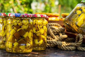 Canned hot peppers in vinegar