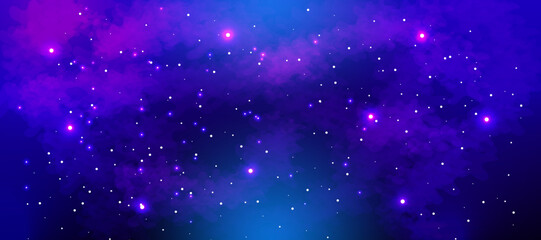 Space galaxy background with many stars. Realistic colorful cosmos with nebula and milky way. Space infinity with milky way starlight glow astronomical vector background