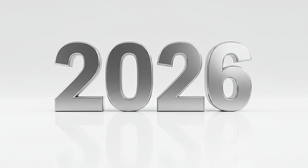 2026: Sleek Silver 3D Numerals on Reflective Surface ? Minimalist New Year Design