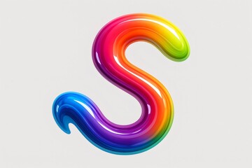 Vibrant rainbow wave gracefully forming the letter S, featuring a glossy, colorful texture against a clean white background