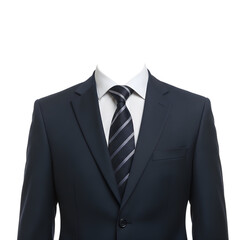 Business suit with striped tie on a white background

