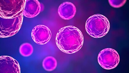 Pink cells float in a dark, blurred background
