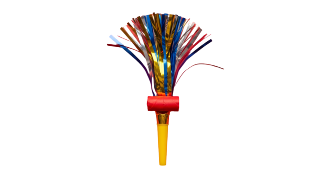 Festive party blower with vibrant metallic streamers creates instant celebratory atmosphere for any joyous occasion