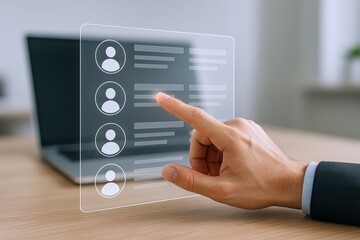 Candidate Selection Process: Male Hand Interacting with Digital Interface for Recruitment and Human Resources