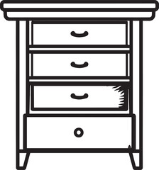 Drawer Silhouette in Black | Furniture Storage Cabinet Illustration