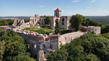 Naklejka premium Zamek Tenczyn – leżący na Jurze Krakowsko-Częstochowskiej, włączonego w XIV wieku do kazimierzowskiego systemu Orlich Gniazd, we wsi Rudno, Małopolska, Polska, Europa,