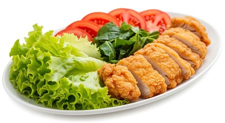 Delicious breaded chicken cutlets served with fresh lettuce and sliced tomatoes