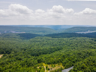Obraz premium Aerial landscape during summer of green abandoned coal town Centralia Appalachia Pennsylvania