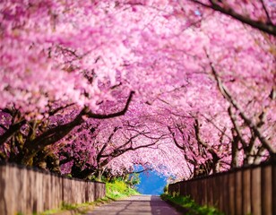 Pink cherry blossoms tunnel