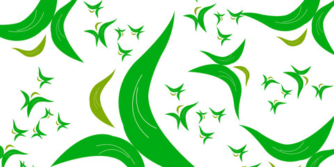 Cartoon illustration of green leaf patterns on a white background © watchara