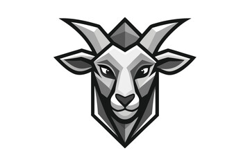 Monochromatic Goat Head Logo Mascot with Horns on White Background Isolated