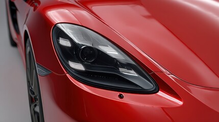 Red Sports Car Headlight: Automotive Design and Engineering Excellence in Close-up Detail