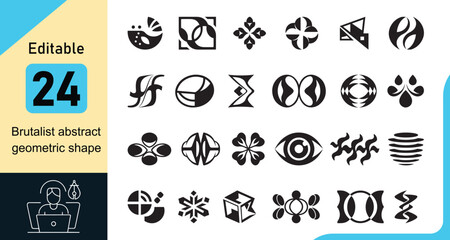 Editable Brutalist abstract geometric shapes or icon vector illustration, Brutalist abstract geometric shapes and elements silhouette vector art