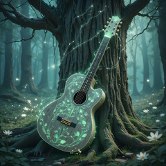 Acoustic Guitar in Soft Ambient Light Highlighting Craftsmanship and Musical Charm"