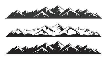 Mountain Range Silhouettes Collection for Outdoor Adventure and Scenic Landscape Design Black and White Vector Illustrations