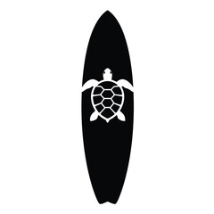 Black surfboard with white sea turtle icon vector