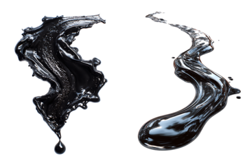 Set of glossy black liquid exclamation marks, isolated on a transparent background.