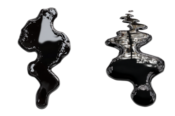 Set of glossy black liquid exclamation marks, isolated on a transparent background.