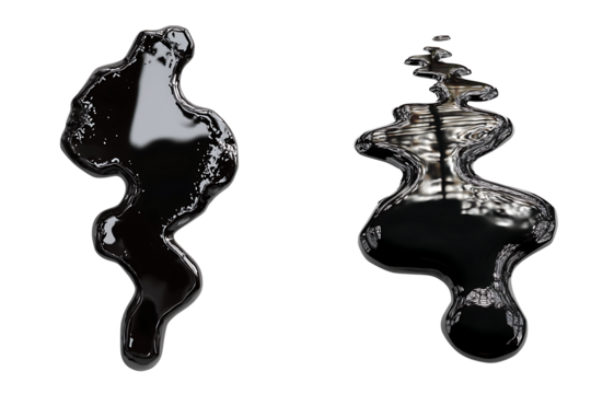 Set of glossy black liquid exclamation marks, isolated on a transparent background.