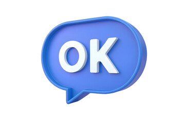 Obraz premium A blue speech bubble with the word ok in white, signifying agreement and positivity, isolated on a transparent background