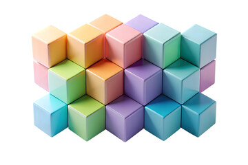 Obraz premium Colorful pastel gradient building blocks cubes stacked in a pattern, isolated on transparent background